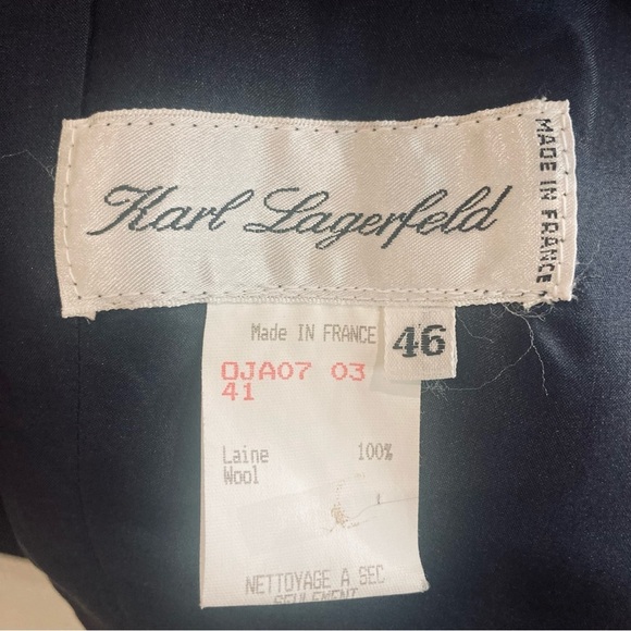 KARL LAGERFELD Sz 46 100% Wool Doleman Sleeve Pockets Large Lapel Vintage Blazer - Picture 7 of 8